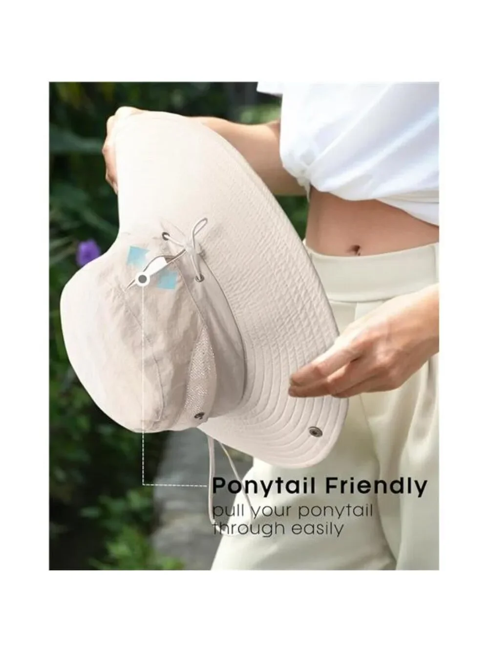 Womens Sun Hat UPF 80 Wide Brim Beach Hiking Outdoor Foldable Ponytail Hole Hat